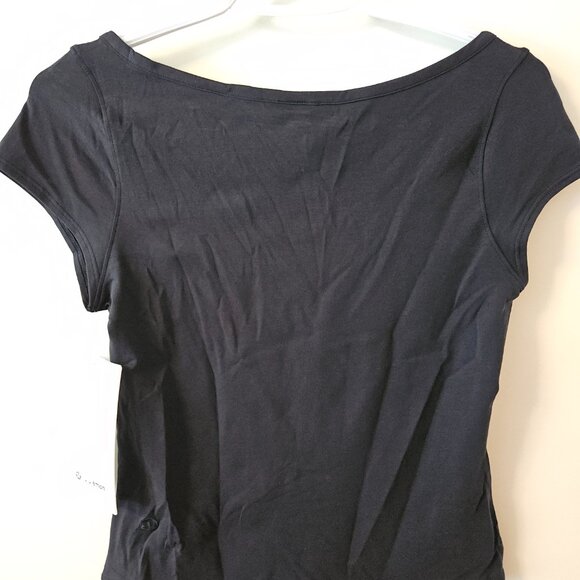 Lululemon Cap-Sleeve Henley T-Shirt NWT Size L Black - Picture 3 of 4